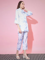 Myshka Women's Blue High Neck Top With Trousers