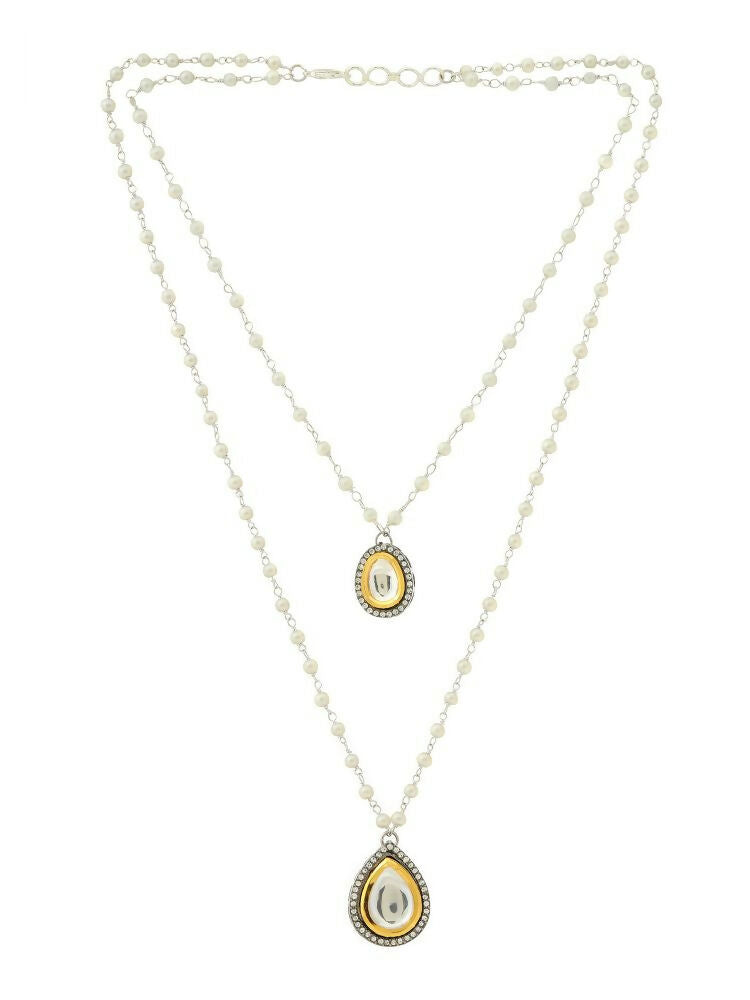 Beaded Chain with Kundan Drop necklace ru raang - Ruby Raang