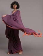 Suta Purple Orange Solid Cotton Blend Saree - Distacart