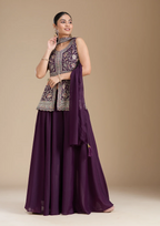 Teeya Creation WIne Color Star Georgette Party Wear Designer Peplum Sharara Set