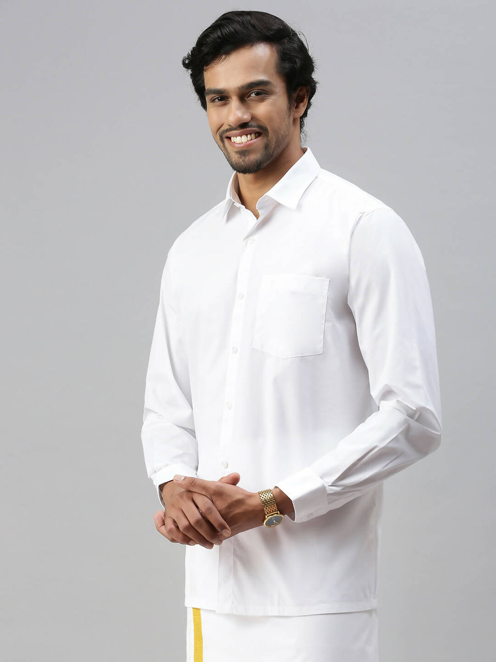 Ramraj Cotton Mens Full Sleeve White Shirt Plus Size - Soft Touch Cotton