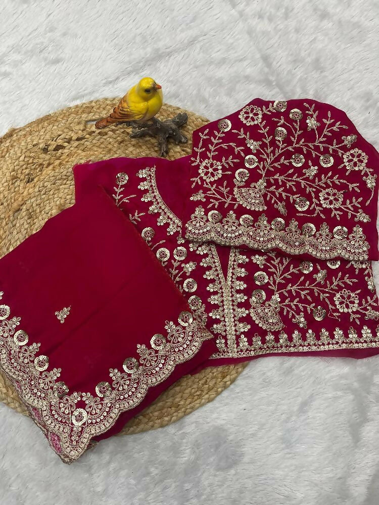 Joban Fashion Red Frendy Satin Silk Party Wear Sarees - Distacart