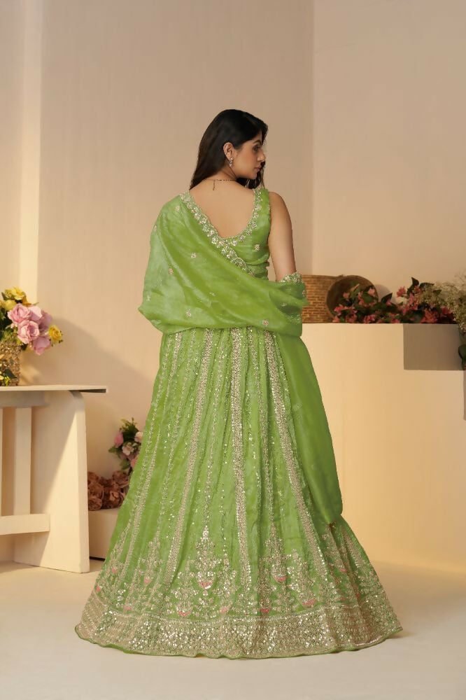Kesar Fab Green Jimmy Choo Hand_Woven Lehenga
