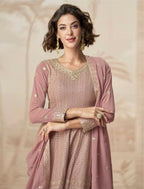 Anaita Peach Heavy Fox Georgette Stitched Suit with Sequence Work - Distacart