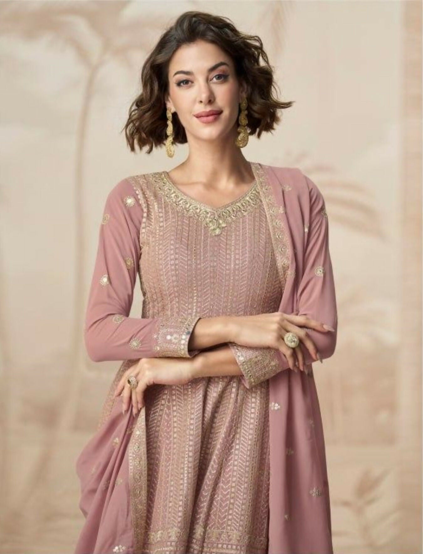 Anaita Peach Heavy Fox Georgette Stitched Suit with Sequence Work - Distacart