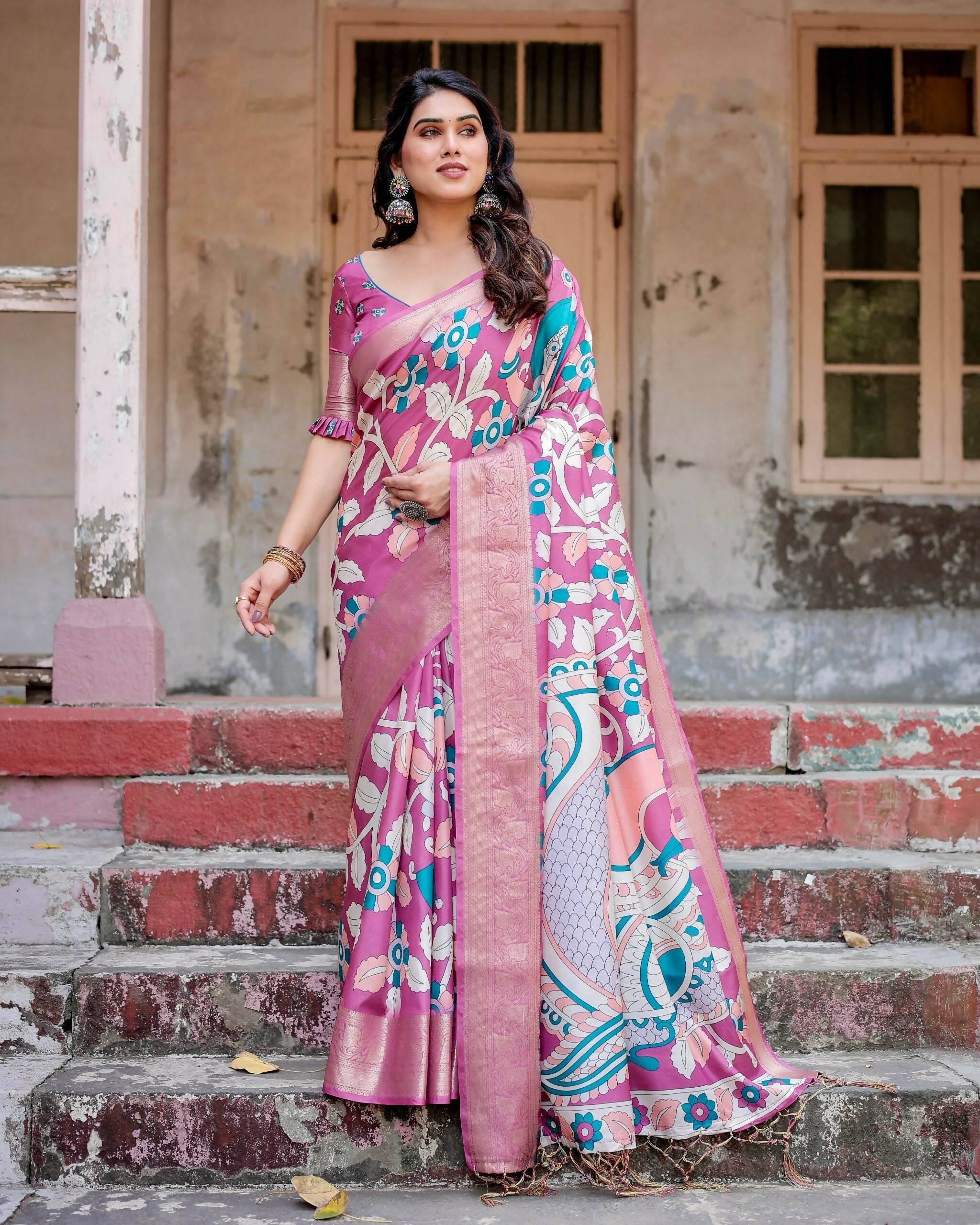 Soft Silk Digital Printed Saree with Blouse Piece by Infinity Export
