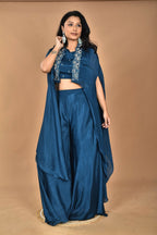 Morchari Women And Hand Embroidery Palazzo Set-Blue