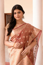Joban Fashion Rose Gold Pure Banarasi Tissue Saree