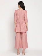 Ahalyaa Pink Ethnic Motifs Printed Angrakha Kurti With Palazzos For Women