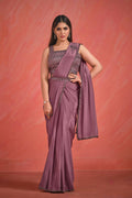 Dusky Wine Crepe Silk Georgette Thread & Sequence with Kardana work Saree With Stitched Blouse - Mohmanthan Elegancia