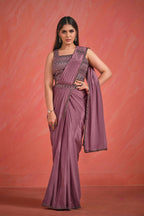 Dusky Wine Crepe Silk Georgette Thread & Sequence with Kardana work Saree With Stitched Blouse - Mohmanthan Elegancia