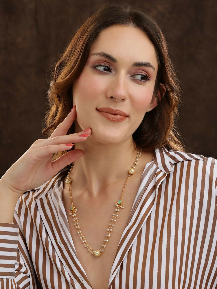 White Beaded, Kundan Necklace - Ruby Raang