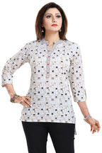 Snehal Creations Vibrant Vigour White Cotton Printed Short Tunic - Distacart
