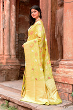 Joban Fashion Light Green Banarasi Katan Pure Handloom Banarasi Silk Saree
