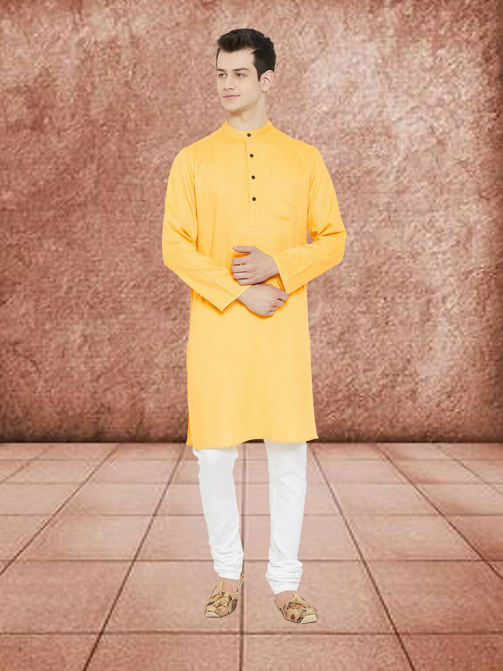 Even Apparels Men's Embroided Yellow Kurta