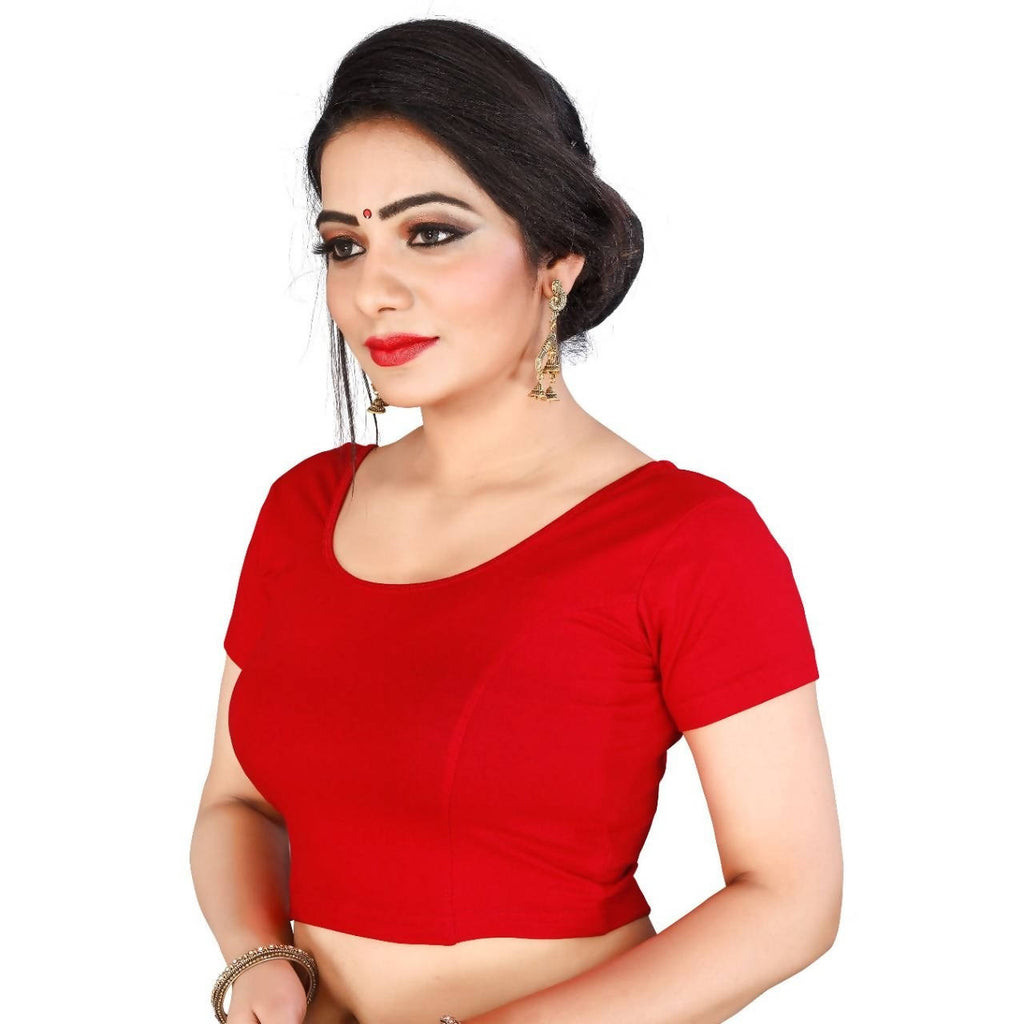Vamika Red Lycra Plain Blouse - Distacart