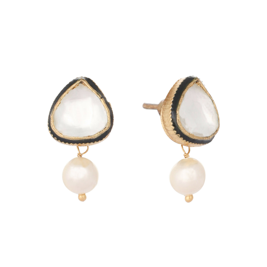 Nuyug 22K Gold Plated Kundan Stone Ethnic Mini Pearl Drop Studs - Distacart
