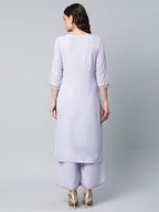 Ahalyaa Women's Powder Blue Crepe Gold Printed Kurta Palazzo Set - Distacart