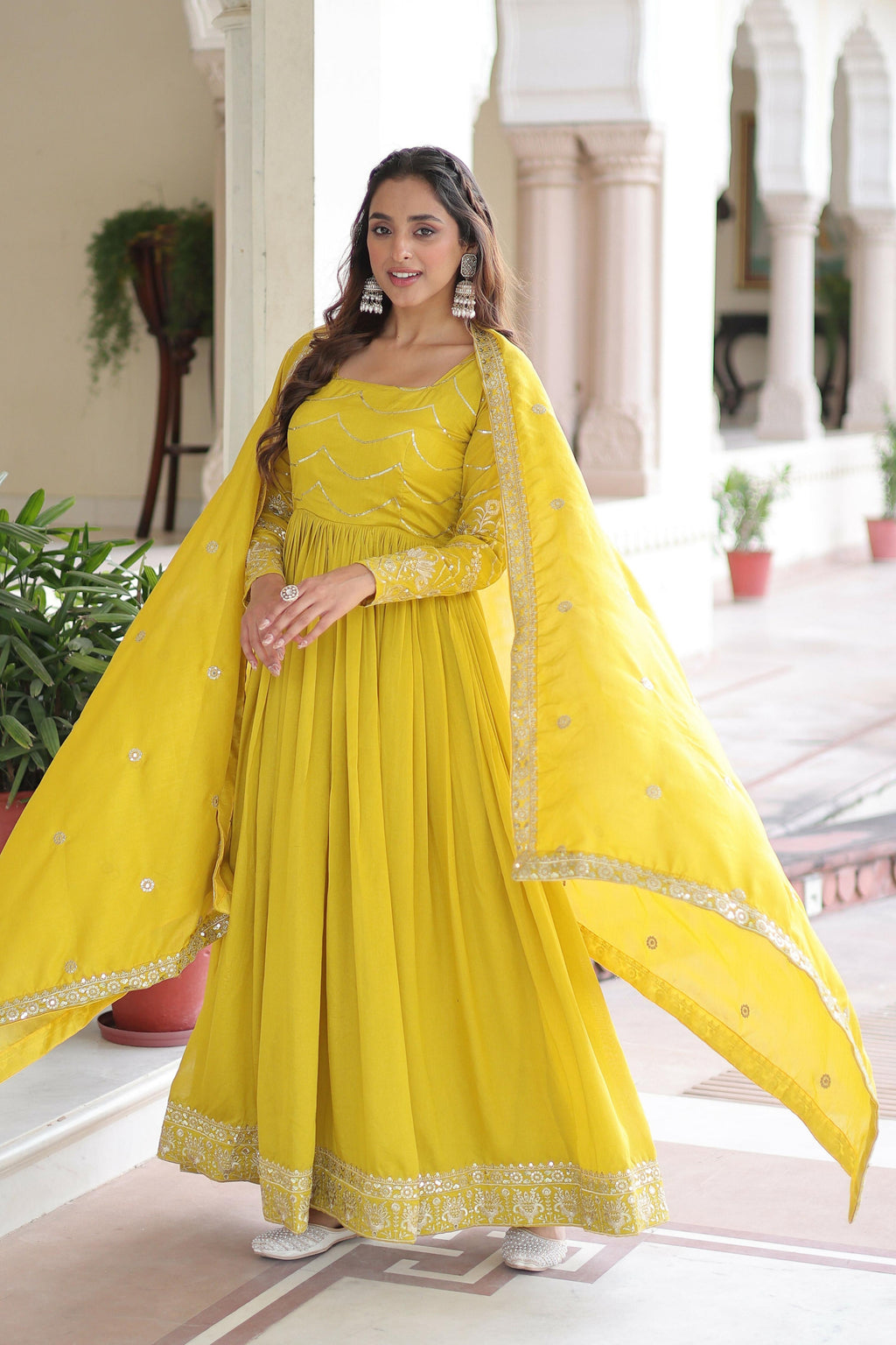Joban Fashion Yellow Readymade Kurta Set With Sequence embroidery Work - Distacart