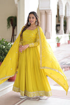 Joban Fashion Yellow Readymade Kurta Set With Sequence embroidery Work - Distacart