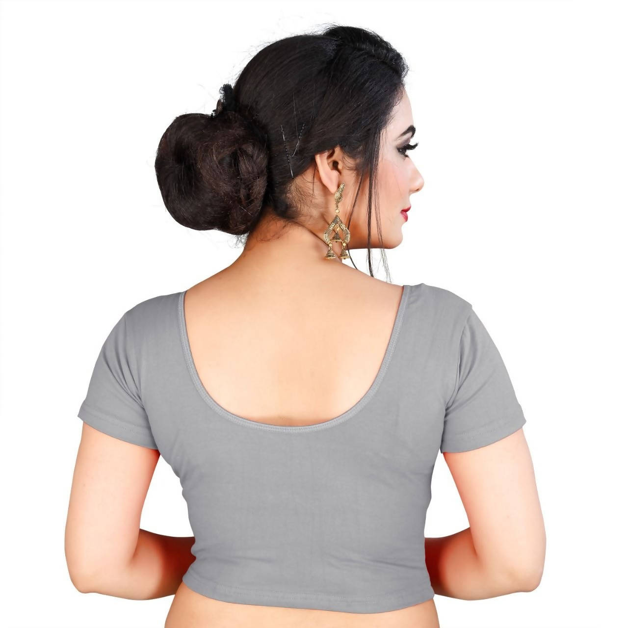 Vamika Grey Lycra Plain Blouse - Distacart