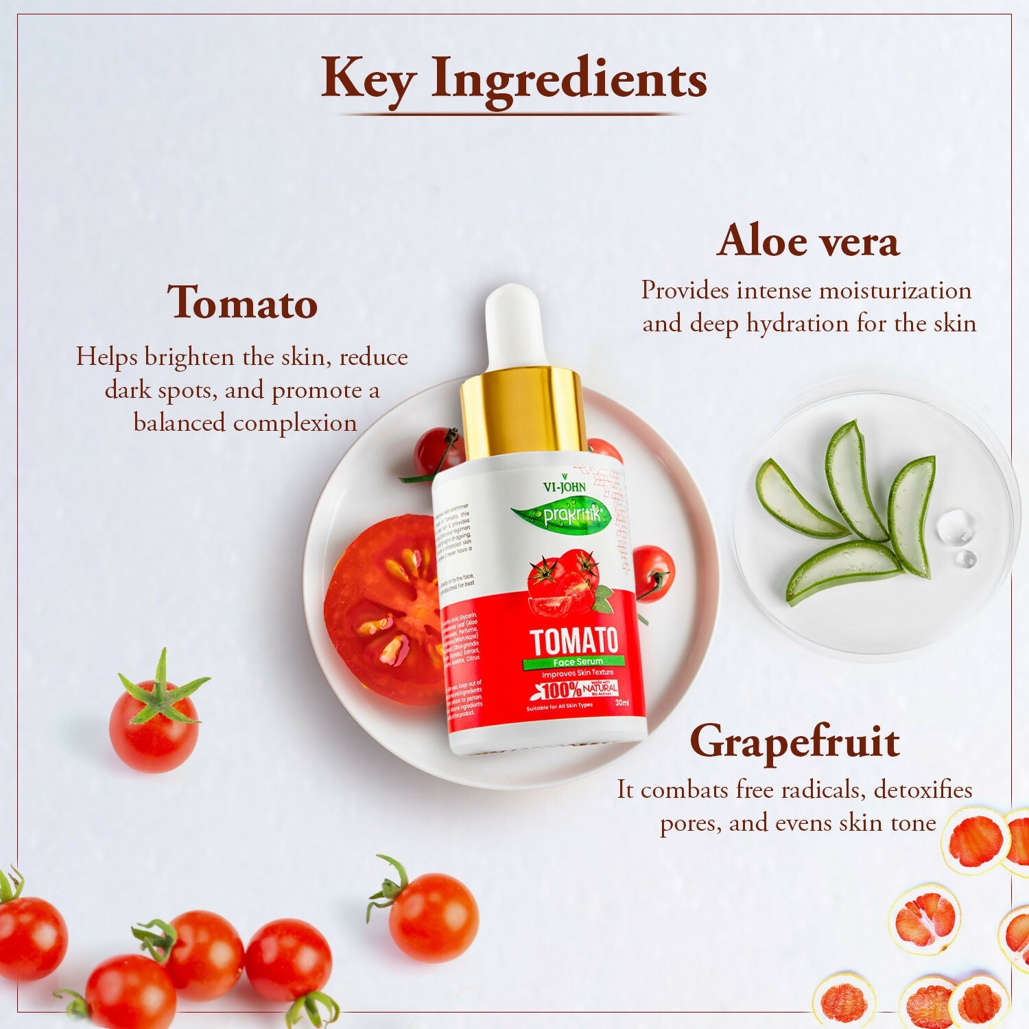 VI-JOHN Prakritik Tomato Face Serum, Moisturizes & Hydrates, Made With 100% Natural Bio Actives - Distacart