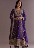 Teeya Creation Purple Color Chinnon Silk Embroidery Work Gown - Distacart