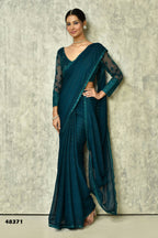 Teal Silk Solid Saree With Blouse Piece - Purvi