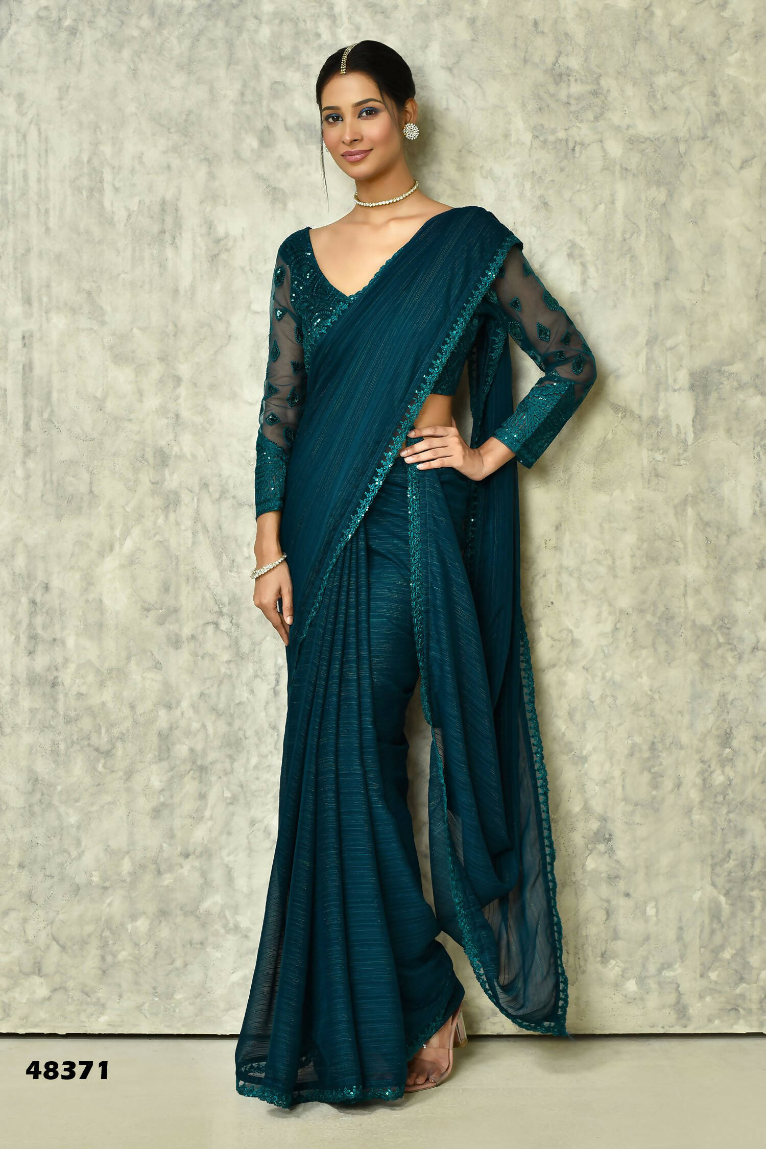 Teal Silk Solid Saree With Blouse Piece - Purvi