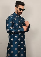 Prazu Fashion Aqua Blue Silk Copper Sequence Work Kurta