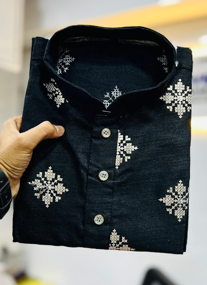 Prazu Fashion Black Silk Copper Sequence Work Kurta - Distacart