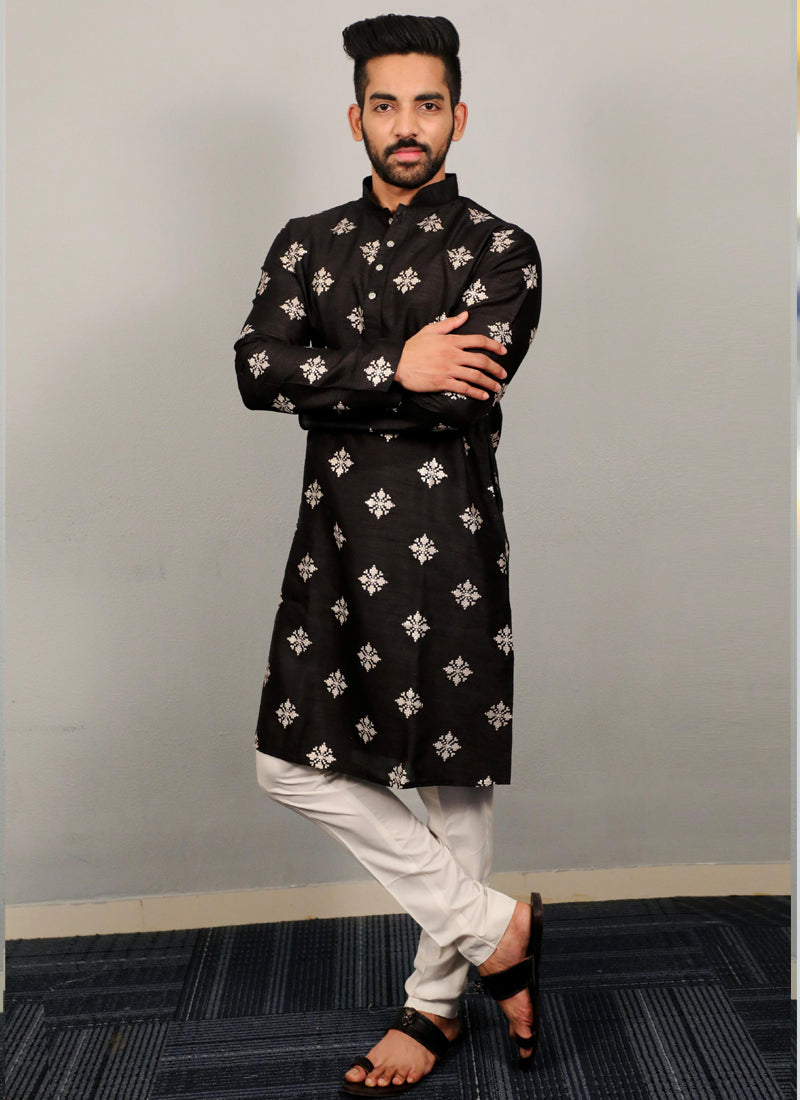 Prazu Fashion Black Silk Copper Sequence Work Kurta - Distacart