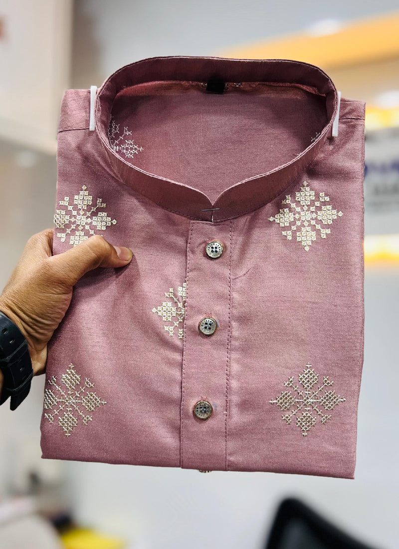 Prazu Fashion Onion Pink Silk Copper Sequence Work Kurta