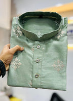 Prazu Fashion Pista Silk Copper Sequence Work Kurta