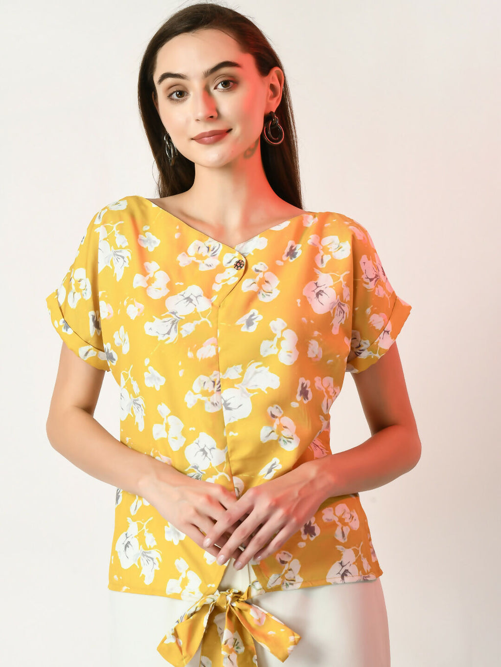 Myshka Women's Yellow Printed Top