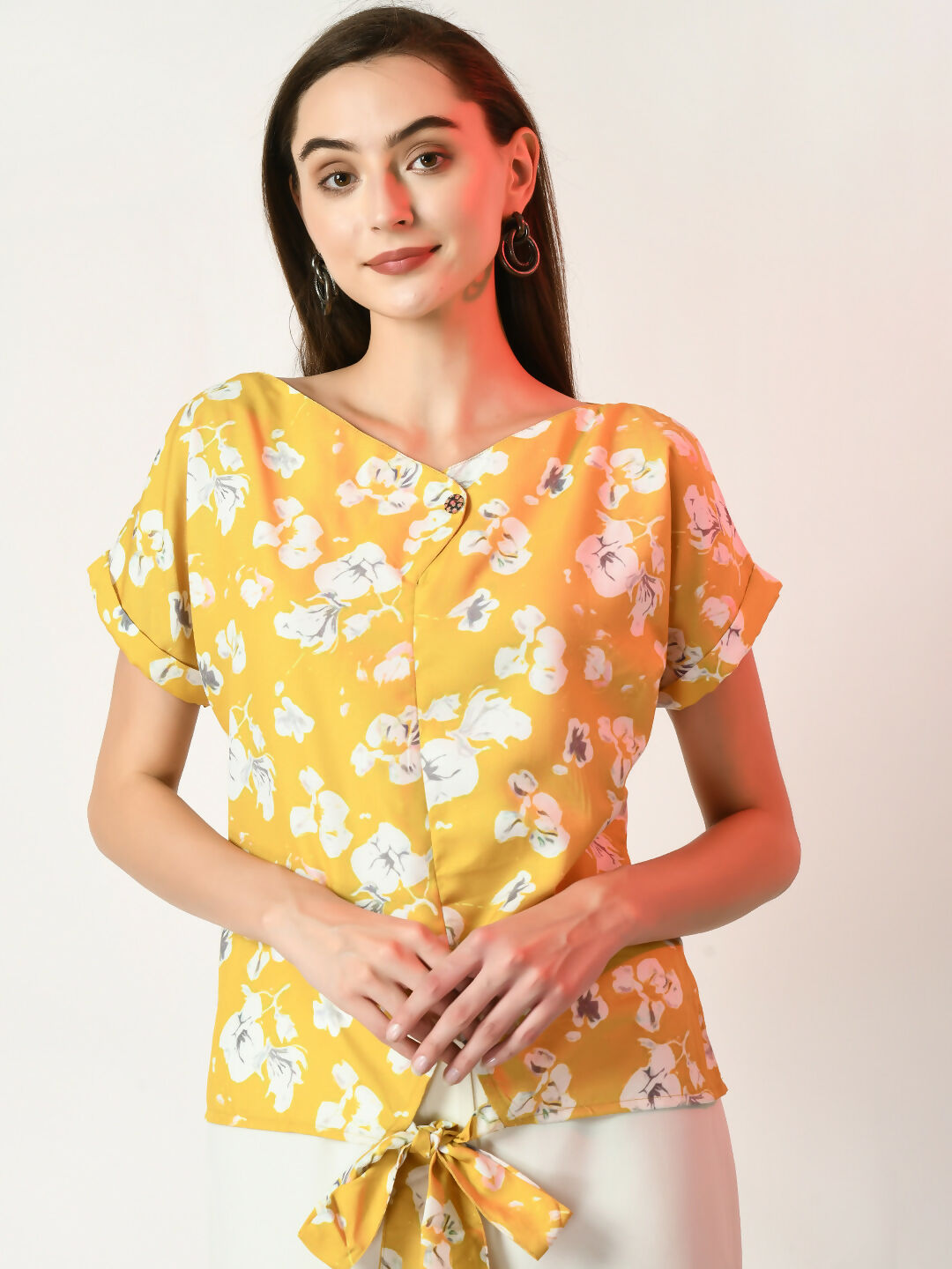 Myshka Women's Yellow Printed Top
