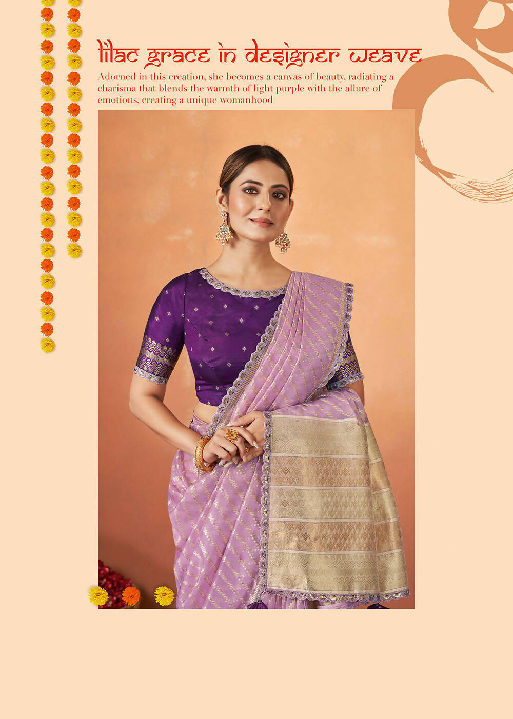 Violet Organza Silk Woven Design Saree With Unstitched Blouse Piece - Norita Royal Pradha