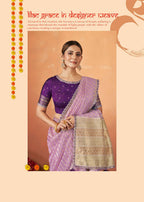 Violet Organza Silk Woven Design Saree With Unstitched Blouse Piece - Norita Royal Pradha