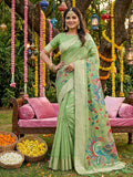 Shree Shyam Fashion Light Green Linen Cotton Saree - Distacart