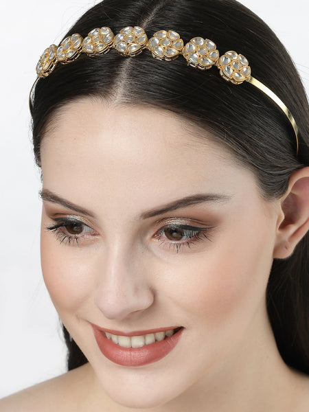 NVR Women's Gold-Polished Kundan Embellished Hairband