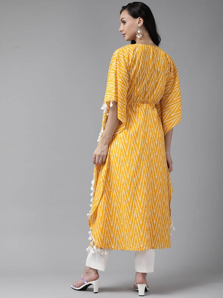 Yufta Women Yellow & Off white Printed Kaftan Kurta