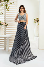 Vastranavya Black Digital Printed Linen Ready To Wear Designer Saree with Unstitched Blouse - Distacart