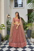 Aastha Fashion Rust Butterfly Net Tone To Tone Cotton Thread Work And Sequence Work Embroidery Wedding Wear Lehenga Choli