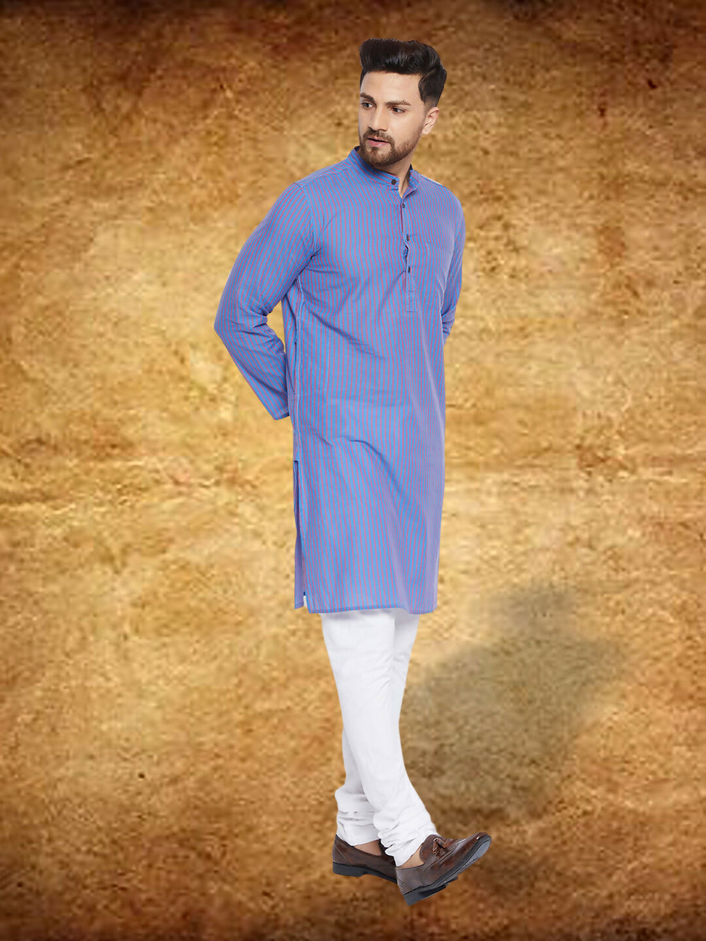 Even Apparels Men's Pure Cotton Blue Striped Kurta