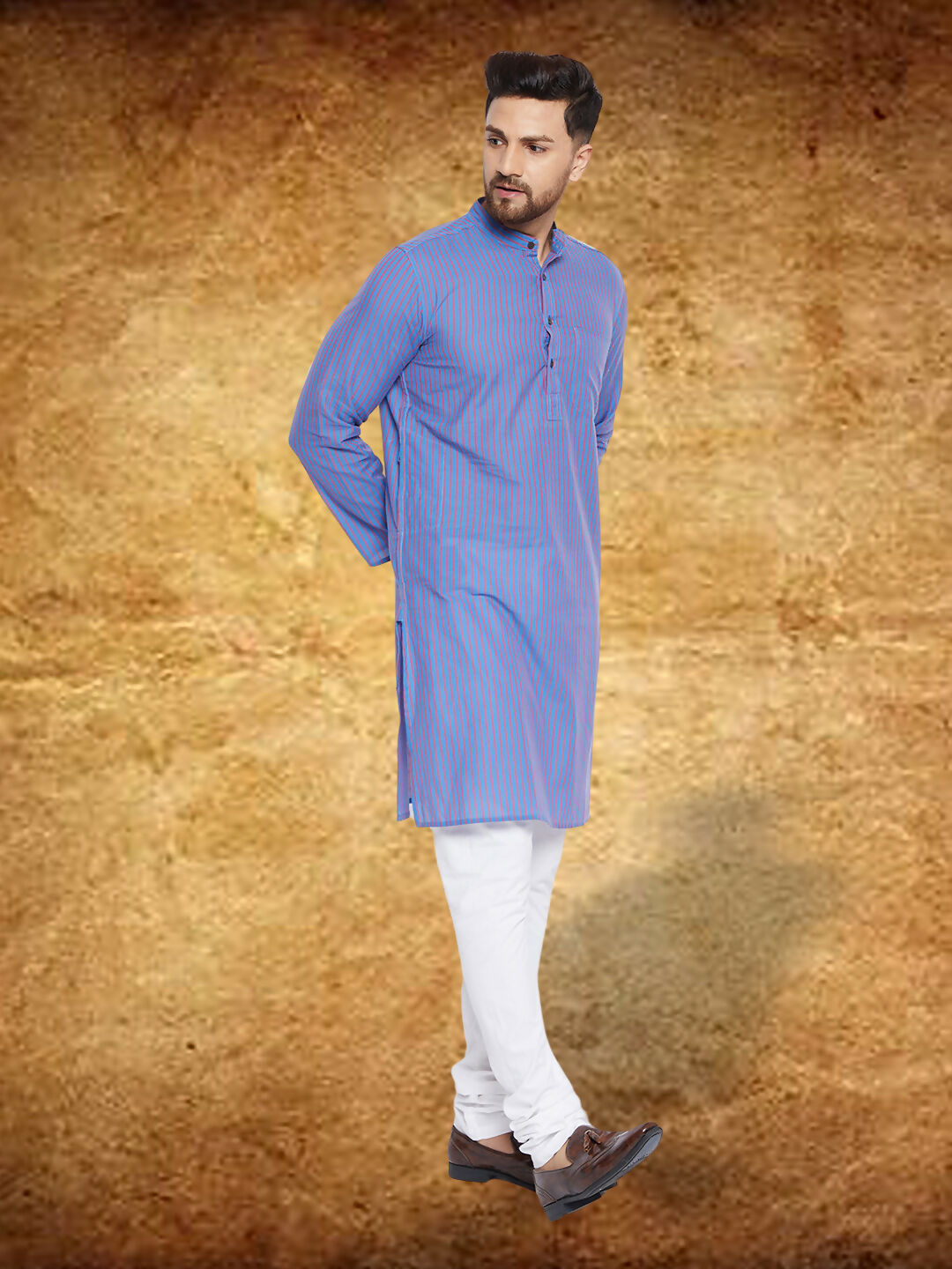 Even Apparels Men's Pure Cotton Blue Striped Kurta
