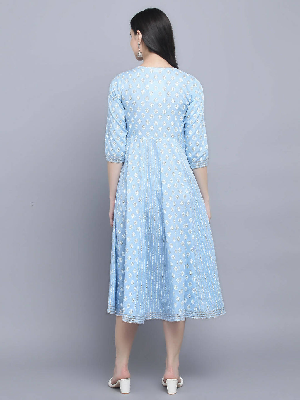 Myshka Women's Blue Ethnic Motifs Empire Midi Dress - Distacart