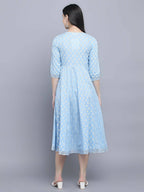 Myshka Women's Blue Ethnic Motifs Empire Midi Dress - Distacart