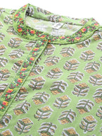 Yufta Green Printed Kurta With Trouser