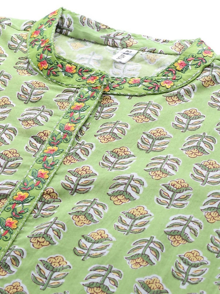 Yufta Green Printed Kurta With Trouser