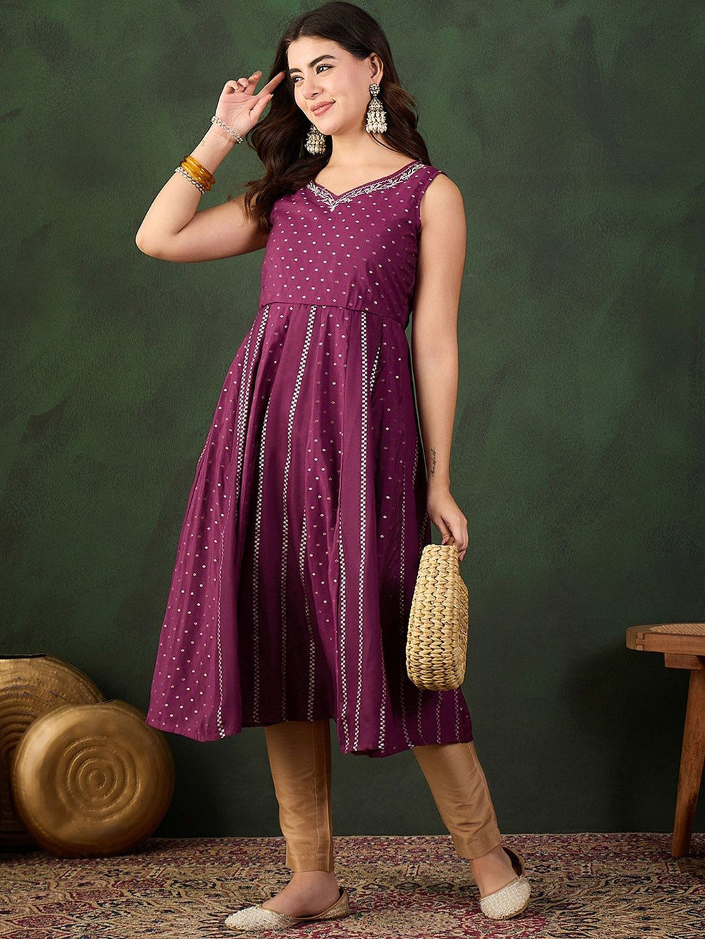 Sangria Woven Design Anarkali Kurta